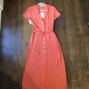 New ARITZIA Button Front Midi Dress Orange XS